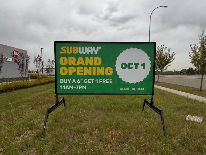 Professionally printed portable sign used for local business advertising